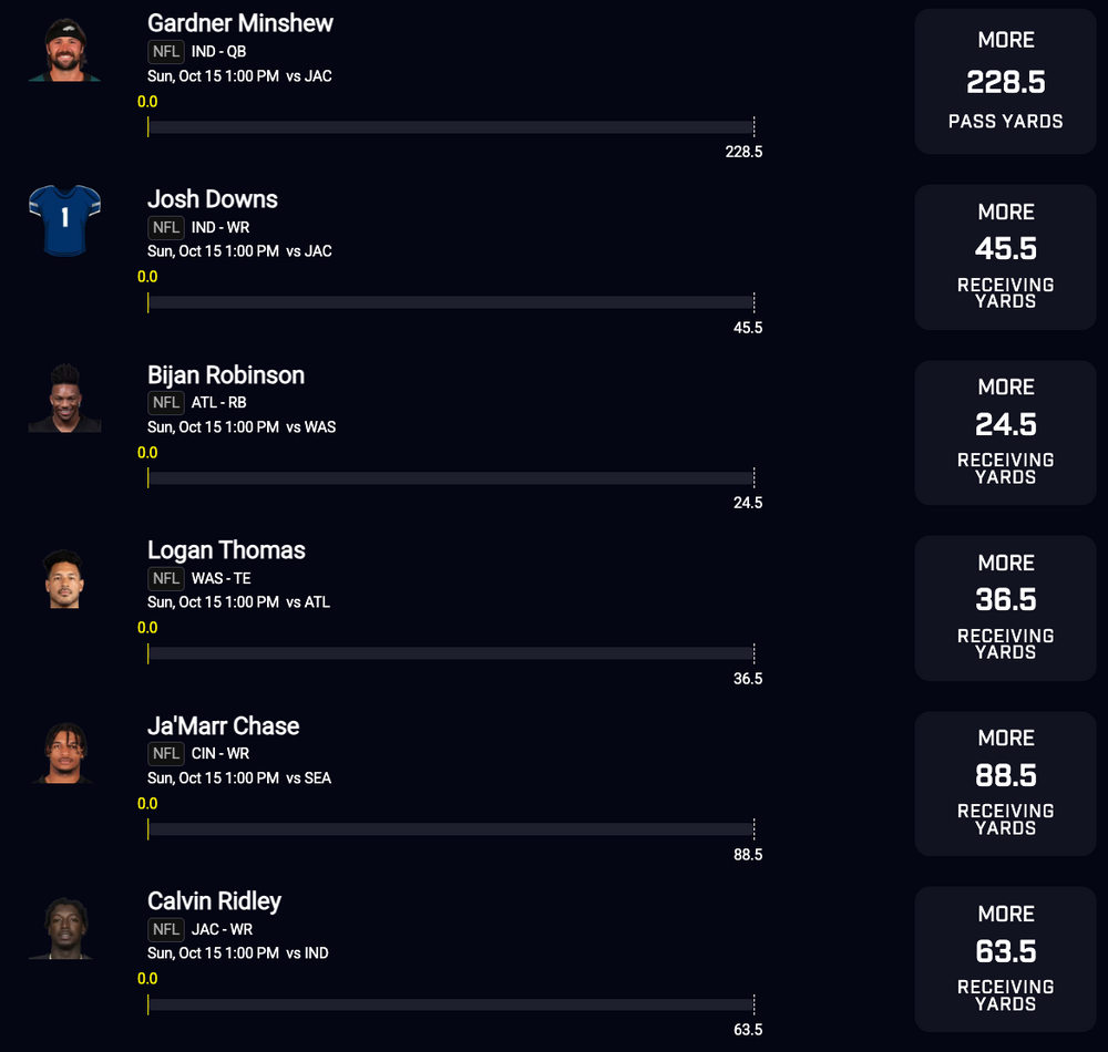 PrizePicks - NFL - 6 Pick FLEX Play - 10-15-23 - 1:00pm Only Games